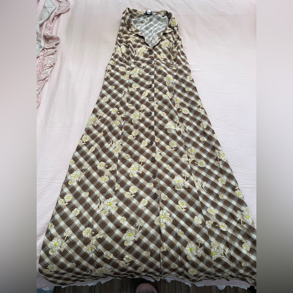Urban Outfitters Brown Checkered Floral Maxi Dress